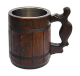 Etno Motif Handmade Wood Mug 20 oz Stainless Steel Cup Carved Natural Beer Stein Old-Fashioned Brown - Wood Carving Beer Mug of Wood Wooden Beer Tankard Capacity: 20oz (600ml) - Great Gift Idea Etno Motif