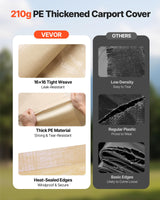 VEVOR Carport Replacement Canopy, 10 x 20 ft Potable Garage Tent Top Tarp with Sidewalls, UV-Resistant & Waterproof, Heavy Duty Car Shelter Tarp with Ball Buggees, Beige, Frame Not Included VEVOR