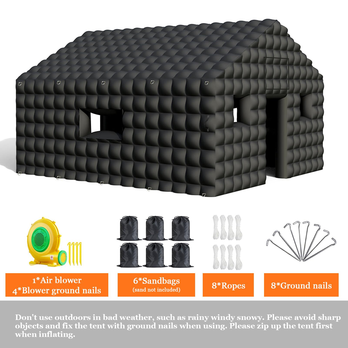 WUHUWOO Inflatable Nightclub 20x16.8x12 Ft, Large Black Inflatable Club Tent with 950w Blower and Logo Area, Inflatable Party Tent for Adults Birthday Backyard Wedding Rental (Black, 20x16.8x12 Ft) WUHUWOO