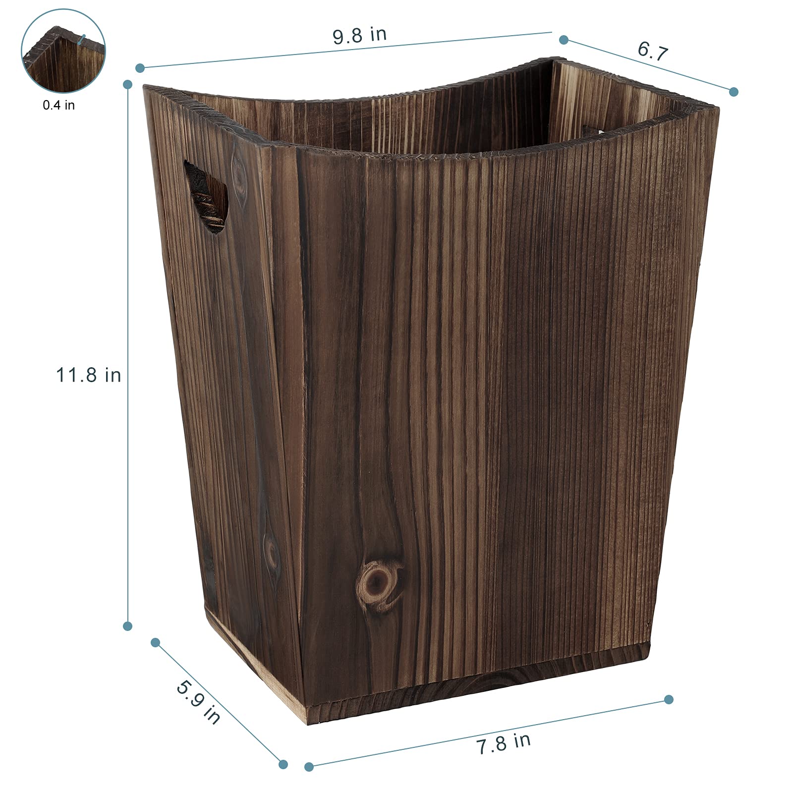 ETELI Wood Waste Basket Small Trash Can for Office Rectangular Trash Can Decorative with 2 Handles for Bathroom Bedroom Kitchen Hotel (Brown) - WoodArtSupply