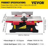 VEVOR Woodworking Benchtop Jointers 6inch with 1650W Motor,Heavy Duty Benchtop Planer Precise Cutterhead 2000rpm,2 Push Blocks Fence Depth Scale,Large Aluminum Work Table for Woodworking VEVOR