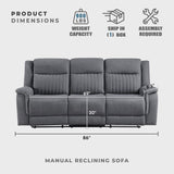 Lexicon Manual Double Reclining Sofa, Polished Microfiber Upholstered 3 Seater Manual Sofa Recliner for Living Room, Wall Hugger, Easy Assembly, Gray Lexicon