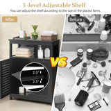 COSTWAY Bathroom Storage Cabinet, Wooden Side Storage Organizer with Louver Doors & Removable Shelf, Freestanding Floor Cabinet for Living Room, Kitchen, Entryway (Black) COSTWAY