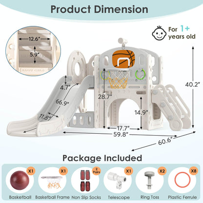 BIERUM 9 in 1 Toddler Playset with Slide, Ring Toss, Basketball Hoop and Telescope - Indoor Outdoor Toddler Playground - WoodArtSupply