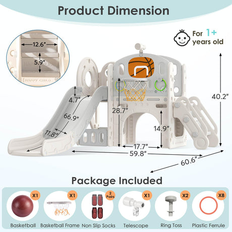BIERUM 9 in 1 Toddler Playset with Slide, Ring Toss, Basketball Hoop and Telescope - Indoor Outdoor Toddler Playground BIERUM