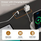 MSmask Black Dresser with LED Lights and Charging Station, Chest of 6 Drawers for Bedroom, Wood Dressers with Open Storage, Closet Organizer for Bedroom, Living Room, Entryway MSmask