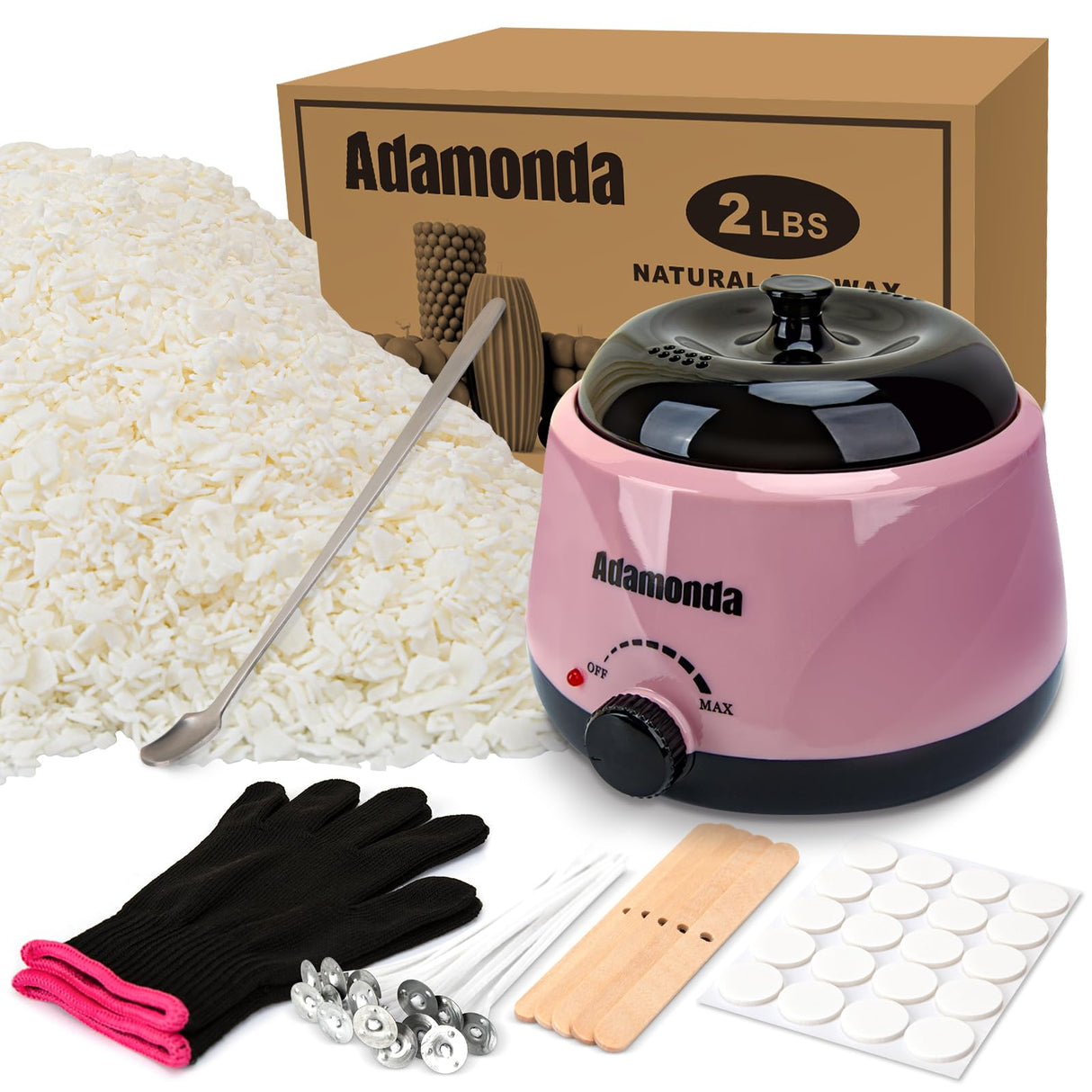 Adamonda Candle Making Kit Supplies for Adults Beginners with Wax Melter,2lbs Soy Wax Flakes Gloves Spoon Sticker Candle Wick,Natural Soy Waxs DIY Candle Making Kits for Starter Adamonda
