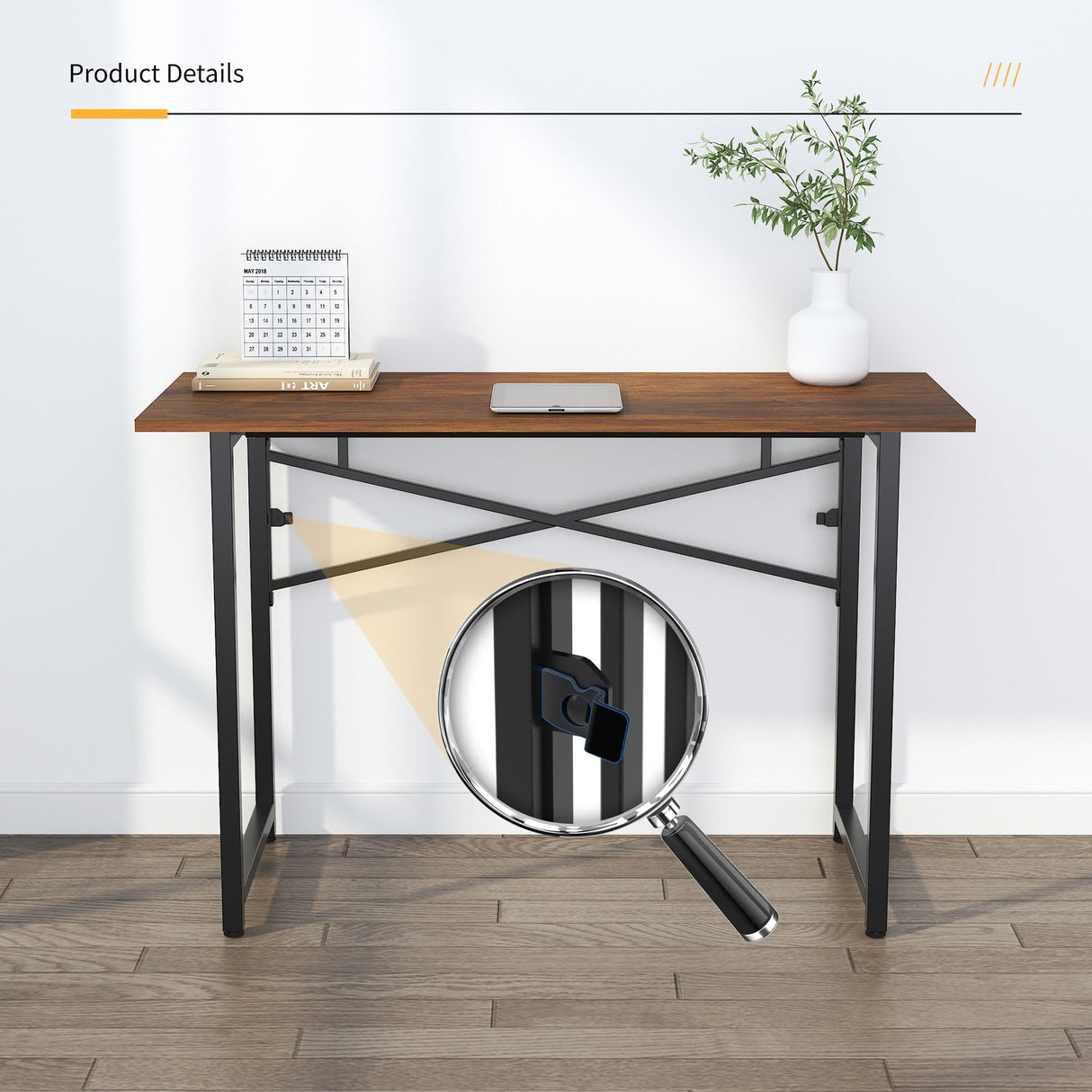 Lutown-Teen 47 inch Folding Desk No Assembly Required, Writing Gaming Computer Camping Table, Home Office Desk, Mahogany Lutown-Teen