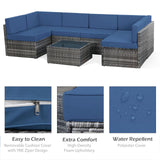 U-MAX 7 Piece Outdoor Patio Furniture Set, PE Rattan Outdoor Grey Wicker Furniture, Outdoor Sectional Furniture Chair Set with Cushions and Tea Table, Grey Rattan and Navy Cushion U-MAX