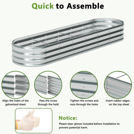 zizin 2 Pack Galvanized Raised Garden Bed Metal Oval Raised Garden Beds Outdoor Planter Box for Vegetables (6x3x1FT, Silver) zizin