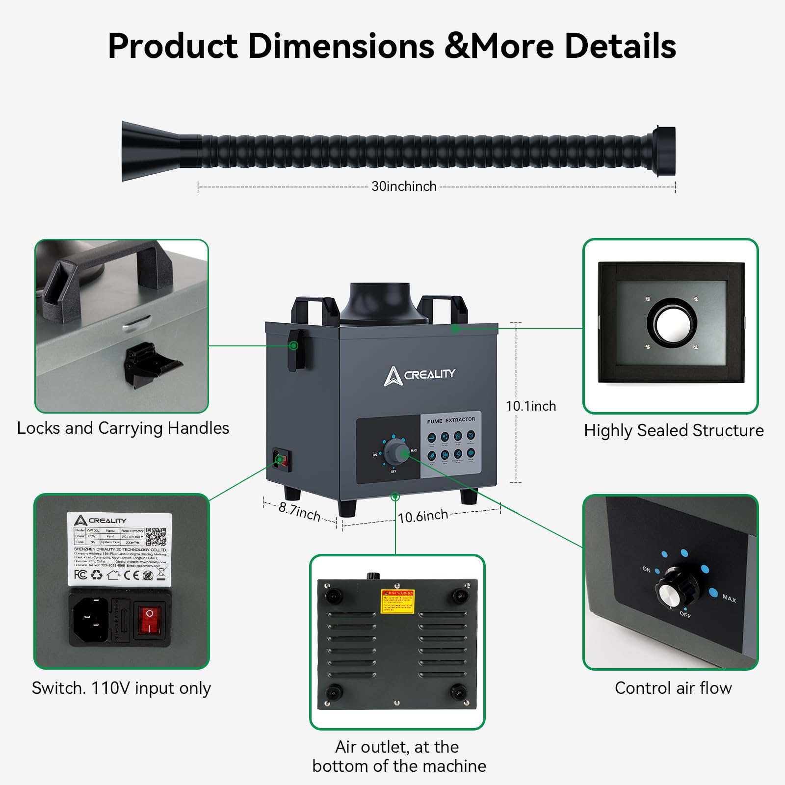 Creality Smoke Purifier with Extraction Tube, 3-Stage Filtration, 99.97% Purification Rate, Low Noise＜50dB, 200m³/h, 100W Fume Extractor for Laser Engraver Machine - WoodArtSupply