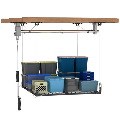 UODENGA Overhead Garage Storage Rack,4x4FT Ceiling Storage Racks Lift,Adjustable Organization System,Workshops or Basements(Black)