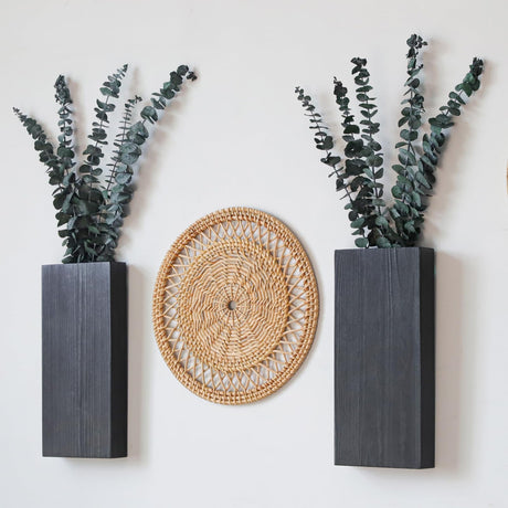Wlicon 2 Pack Wood Wall Planters Vase for Dried Flowers and Artificial Greenery Plants Holder Wood Wall Decor for Living Room Bedroom Kitchen Home Office Decoration, Modern Farmhouse Wooden Wall Vases Wlicon
