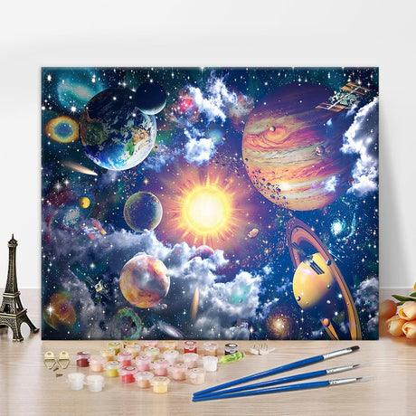 Planets in Space Paint by Numbers for Adults, Earth and Stars Space DIY Paint by Number Kits Starry Sky Oil Painting by Numbers for Beginners, Acrylic Paint Crafts for Home Decor 16x20Inch Frameless TUMOVO