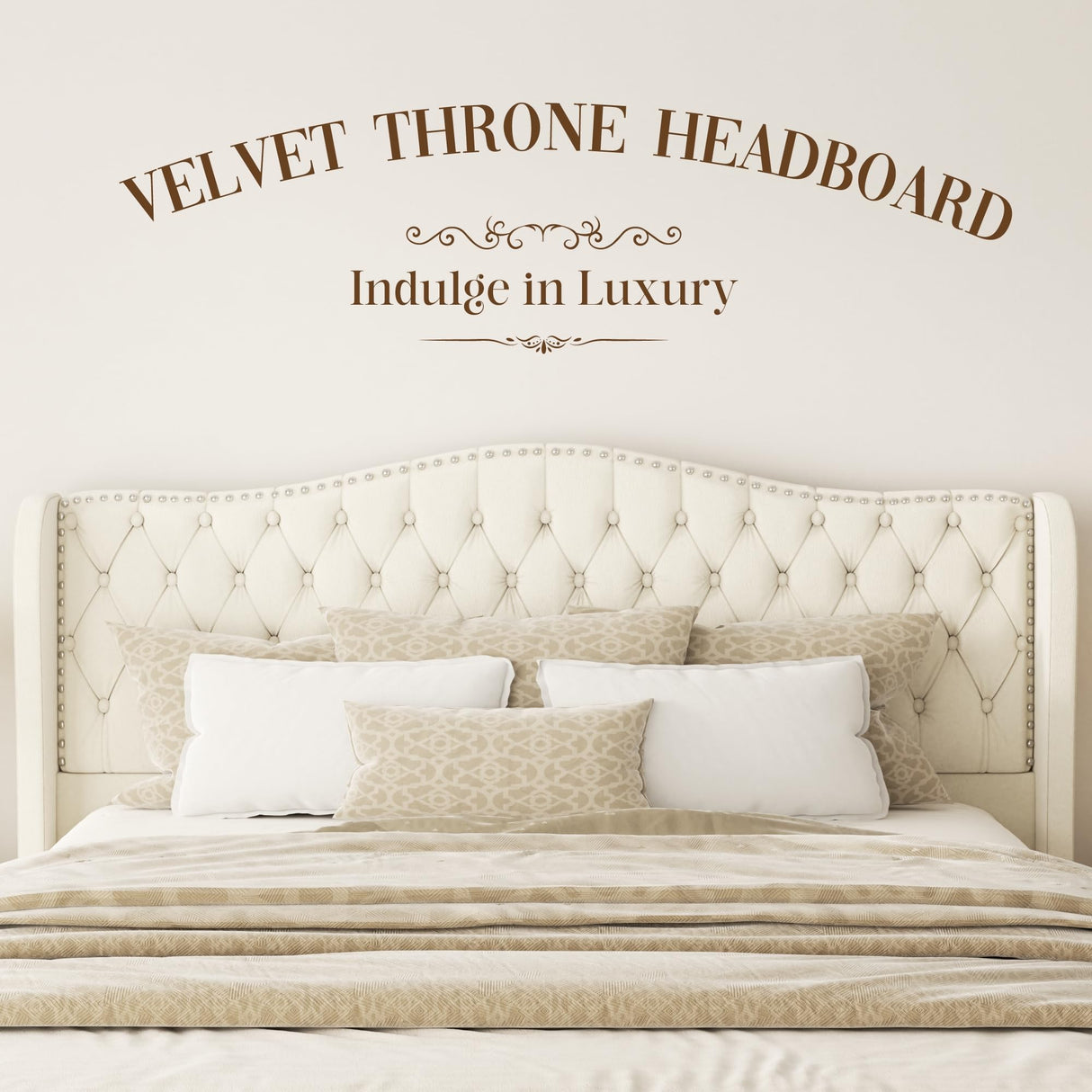 SwnftWinnt King Size Bed Frame with Tall Headboard Upholstered Bed Frame King Platform Bed Luxury Wingback Headback No Box Spring Needed, Mattress Foundation, Easy Assembly-Beige SwnftWinnt