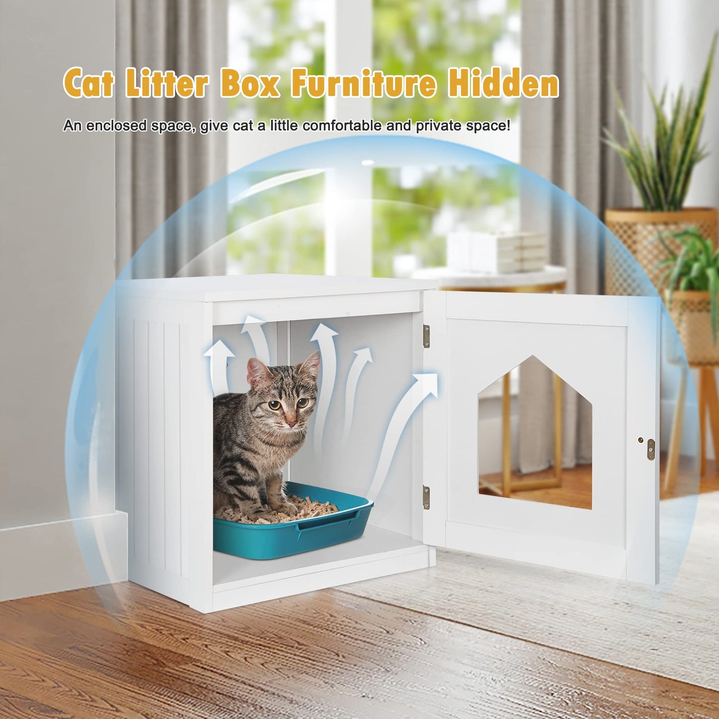 Nova Microdermabrasion Cat Litter Box Enclosure Hidden Kitty Litter Box Furniture Indoor Cat Box Cabinet Cat House & Side Table Nightstand Cat Washroom (White) - WoodArtSupply