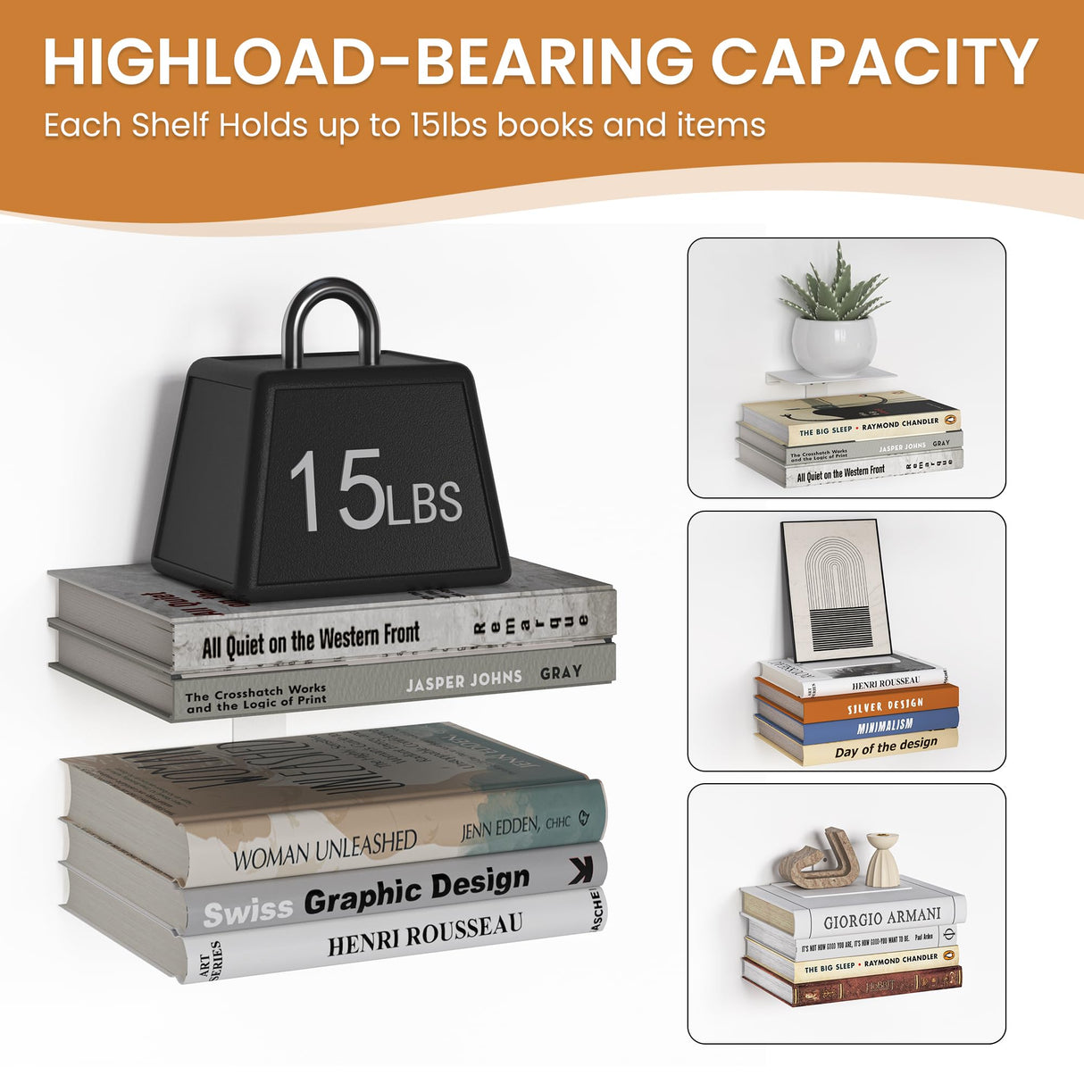 Fun Memories Invisible Floating Bookshelves for Wall, 8 Tier Vertical Spine Book Tower, Heavy Duty Floating Book Shelves Metal Book Organizers for Home Office, 4 Pack, White Fun Memories