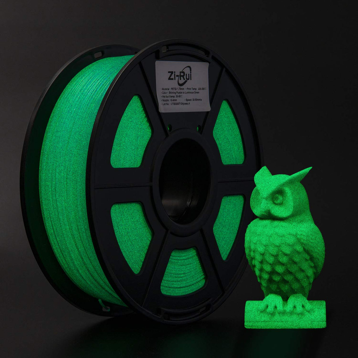 Zi-Rui 3D Printer PETG Filament, Sparkly Glitter Purple, Shining Glow in The Dark Green, 1.75mm, 2.2LBS(1KG)/Spool Zi-Rui