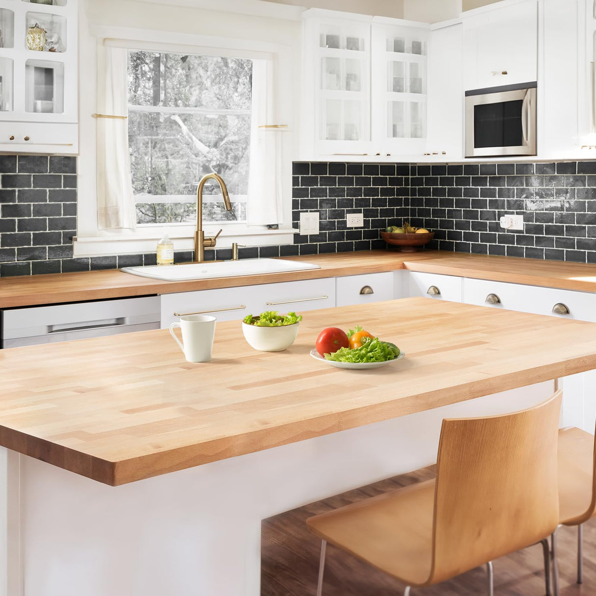 Bme Hevea Solid Wood 6ft L x 39"W Butcher Block Island Countertop, Unfinished Butcher Block Table Top for DIY Desktop/Washer Dryer/Kitchen Bme