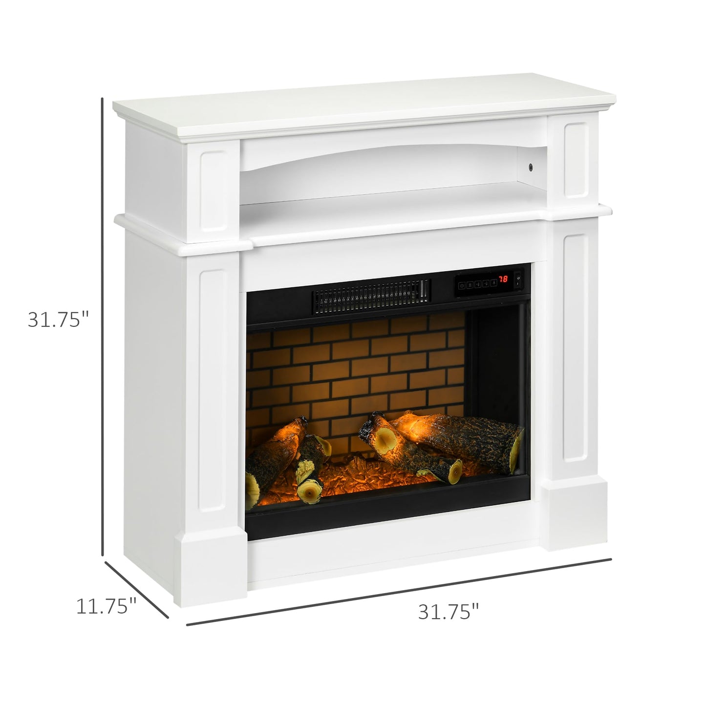 HOMCOM 31.75" W x 31" H Electric Fireplace Mantel TV Stand, Media Console Center Cabinet with a Shelf, White