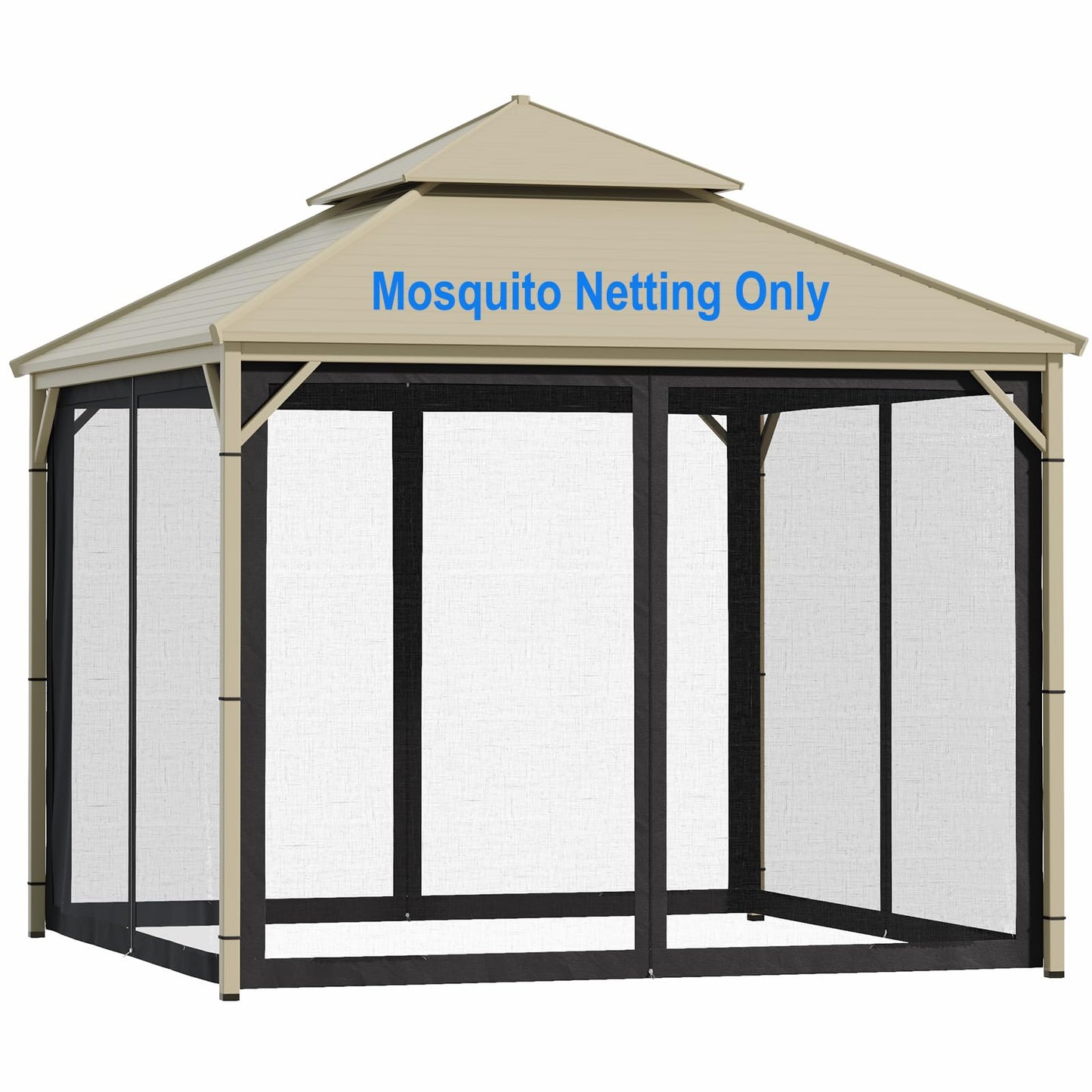 10'x10' Gazebo Replacement Mosquito Netting, Outdoor Universal Canopy Net Screen 4-Panel Sidewall Gazebo Curtains with Zipper for Patio Garden Yard Backyard (Mosquito Net Only)