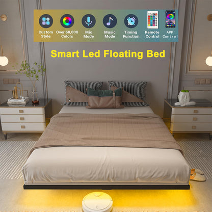 SAVOLIFE Twin Size Floating Bed Frame with LED Lights – Modern Metal Platform, No Box Spring Required, Easy Assembly - WoodArtSupply