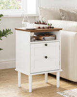 Apetaccat Nightstand, Boho Night Stand with 1 Drawer, Modern Side Accent Table with Open Shelf, Wooden Top Bedside End Table for Bedroom, Living Room, White Apetaccat