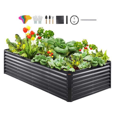 VEVOR 8x4x2ft Metal Raised Garden Bed Kit, Outdoor Large Planter Raised Beds for Gardening Vegetables Flowers with Open Bottom and Planting Tools VEVOR