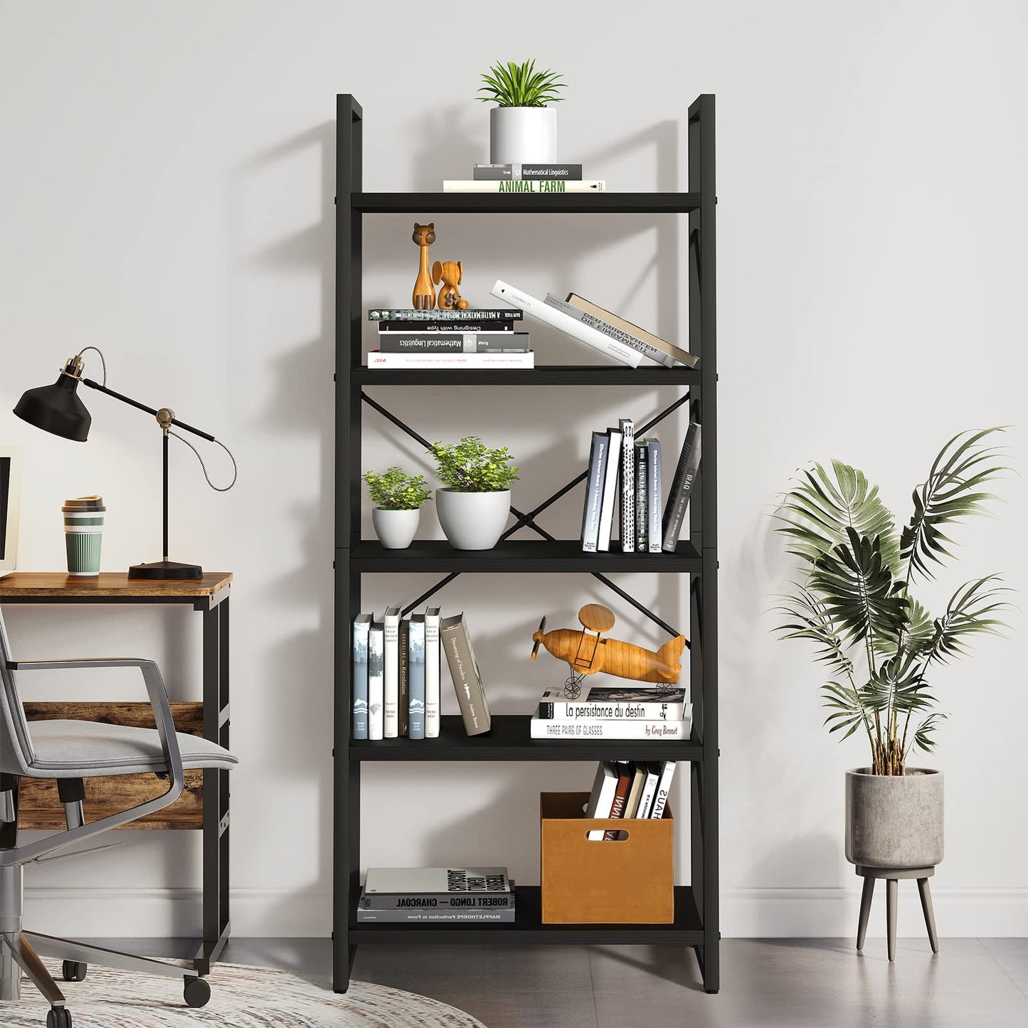 YITAHOME 5 Tiers Bookshelf, Artsy Modern Bookcase, Book Rack, Storage Rack Shelves Books Holder Organizer for Books/Movies in Living Room/Home/Office - Black