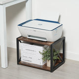 Giikin Desktop Printer Stand with 2 Tier Wood Storage Shelves, Multi-Purpose Desk Organizer for Fax Machine, Scanner, Files, Books, Rustic Brown Printer Shelf with Adjustable Anti-Skid Feet (Brown) Giikin