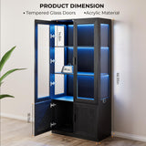 BROTTAR 67" Tall Curio Display Cabinet with Glass Doors, Large Storage Cabinet with LED Lights & Motion Sensor for Collectibles, Book, 4-Tier China Cabinet Bookcase for Living Room (Black) BROTTAR