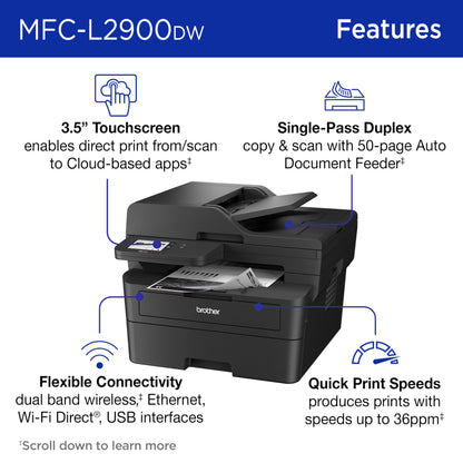 Brother MFC-L2900DW Wireless Compact Monochrome All-in-One Laser Printer with Duplex Copy & Scan, Fax, Black & White | Includes Refresh Subscription Trial(1), Amazon Dash Replenishment Ready