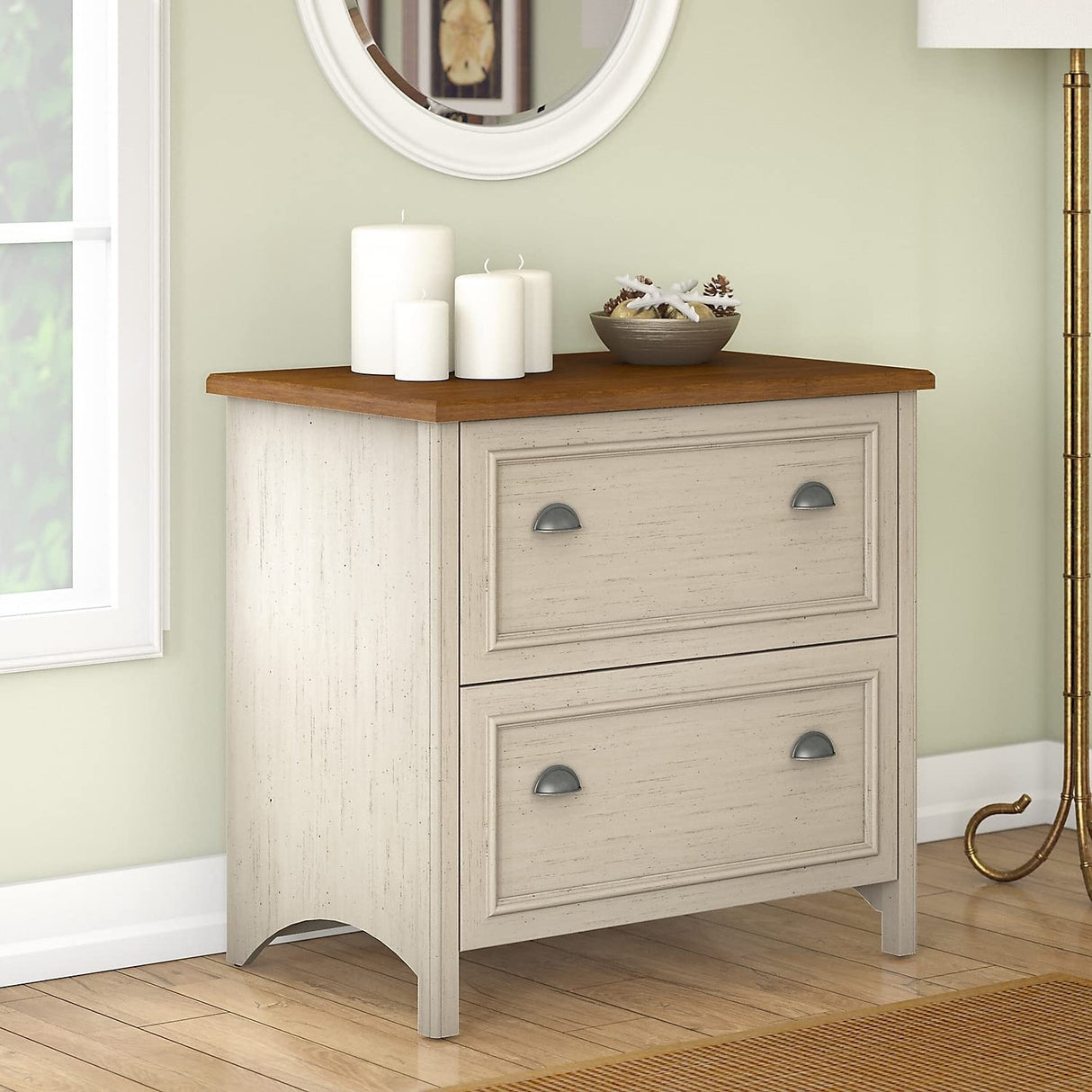 Bush Furniture Fairview 2 Drawer Lateral File Cabinet, Home Office Storage for Letter, Legal, and A4-Size Documents, 32W, Antique White Bush Furniture