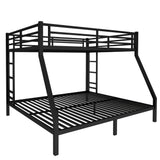 HZXINKEDZSW Metal Queen Over King Bunk Bed with 2 Side Ladder and Guardrails, Heavy Duty Metal Bunk Bed Frame with Underbed Storage Space for Teens Adults, No Box Spring Needed (Black, Queen/King) HZXINKEDZSW