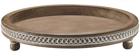 Handmade Wooden Serving Tray, Small Beaded Coffee Table Tray Decor, Warm Brown Round Decorative Tray for Coffee Table, Dining Room Table Entryway and Living Room Table - WoodArtSupply