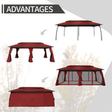 Gardenbee 10x20 ft Patio Gazebo, Double Tier Gazebo with Side Mesh Curtains, Patio Canopy with Metal Steel Frame Suitable for Lawn, Backyard and Party, Red Gardenbee