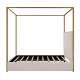 GYYBED Four Poster Queen Bed Frame - Modern Metal Canopy Design with Tall Upholstered Headboard, Luxury Master Bedroom Furniture (Beige,Gold, Queen) GYYBED