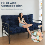 MAXYOYO 6" Futon Mattress Full Size, Tufted Futons Sofa Couch Bed with Twisted Rope Design Edging, Thick Corded Fabric Floor Mattress for Adults, Shredded Foam Filling (Frame Not Included), Navy MAXYOYO