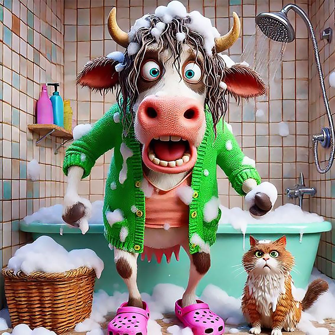 Funny Cow Diamond Painting Kits for Adults Beginners, 5D Diamond Art Kits for Adults, Gem Arts and Crafts for Beginners, Full Round Drill Paint with Diamond for Home Wall Decor 14X14 Inches uuxsretaio