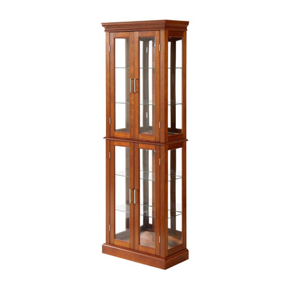 6-Tier Lighted Curio Cabinet with Adjustable Shelves, Mirrored Back & Tempered Glass Doors - Walnut Finish, Perfect for Collectibles, Antiques, or Home Decor (E26 Bulb Not Included)