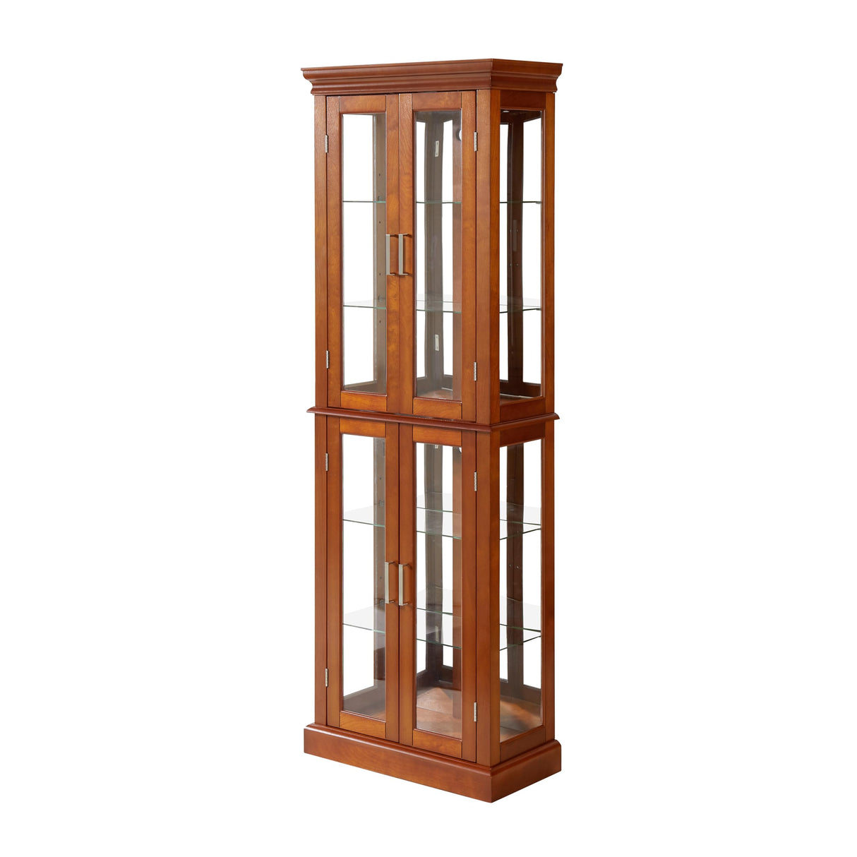 Walnut Curio Cabinet with Glass Doors and LED Lighting - 70" Tall Display Cabinet with Adjustable Shelves Kaimei