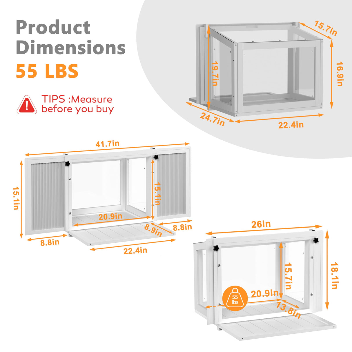 Yardenaler Cat Window Box, Adjustable Window Cat Perch Catio, Wooden Window Catio for Indoor Cats, Fits Vertical Window Frames 26" to 42" Wide, Sunbathing, Napping, Overlooking, White Yardenaler