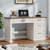 Vabches Farmhouse 47" Executive Desk, Computer Desk with Drawers and File Drawer, Workstation Computer Desk with Charging Station for Home Office,Study,Unique White. Vabches