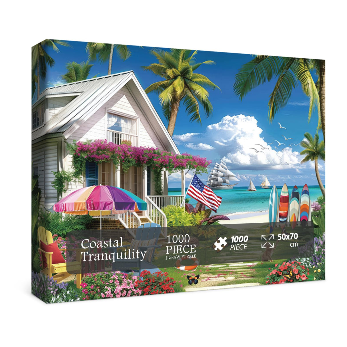 Beach House Puzzles Summer Puzzle 1000 Piece for Adults, Seaside Retreat Jigsaw Puzzles Ocean Puzzles, Seashore House Puzzle Challenging Jigsaw Puzzles As Home Decor BBOLDIN