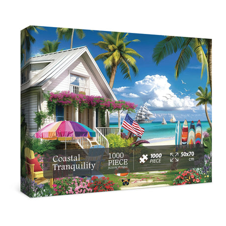 Beach House Puzzles Summer Puzzle 1000 Piece for Adults, Seaside Retreat Jigsaw Puzzles Ocean Puzzles, Seashore House Puzzle Challenging Jigsaw Puzzles As Home Decor BBOLDIN