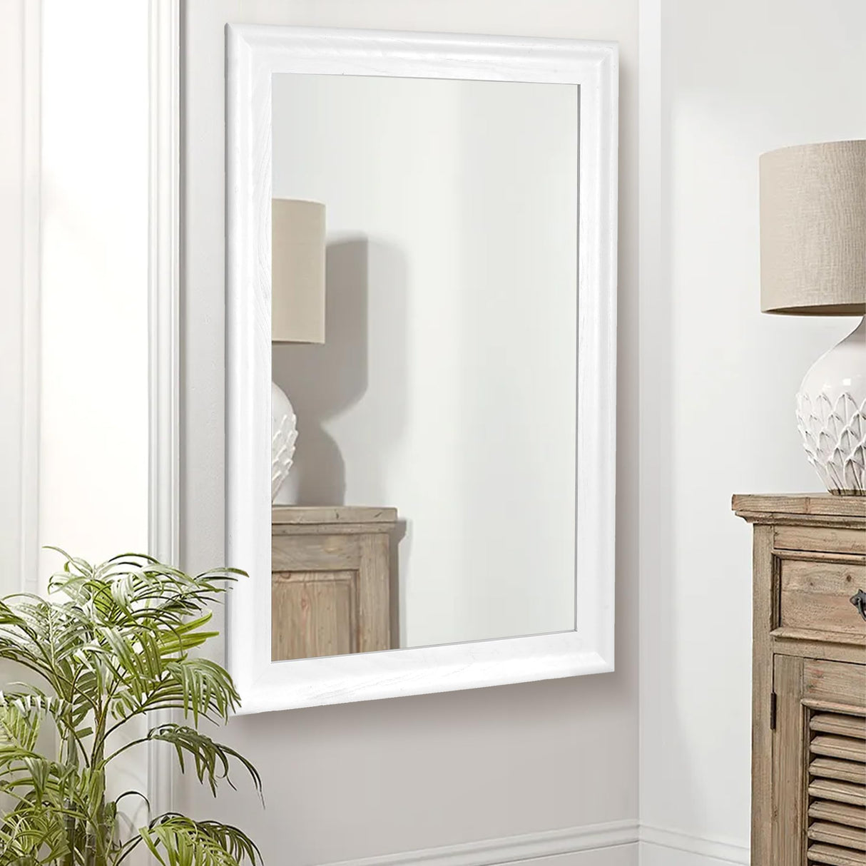 White Wood Mirror for Bathroom,Rectangle Rustic 24 x 36 inch Vanity Mirror for Wall,Wooden Wall-Mounted Hanging Mirror for Entryway,Bedroom or Living Room WIOWUR