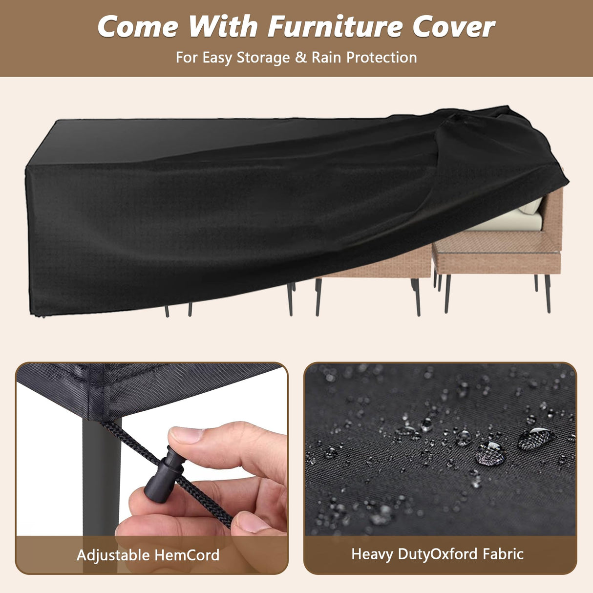 Rotihom 8-Piece Wicker Outdoor sectional Patio Furniture Set with Additional Waterproof Cover, Conversation Patio Furniture with Washable Thick Cushions for Garden, Backyard, Poolside Rotihom