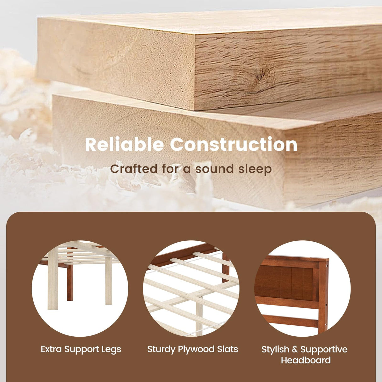 Giantex Full Size Wood Platform Bed with Headboard, Mid Century Solid Wood Full Bed with Slat Support, Double Bed Frame with 16" Under Bed Storage, No Box Spring Needed, Easy Assembly, Walnut Giantex