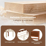 Giantex Full Size Wood Platform Bed with Headboard, Mid Century Solid Wood Full Bed with Slat Support, Double Bed Frame with 16" Under Bed Storage, No Box Spring Needed, Easy Assembly, Walnut Giantex