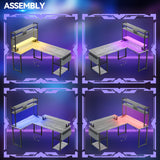 Aheaplus Small L Shaped Gaming Desk with LED Lights & Power Outlets, Reversible L-Shaped Computer Desk with Monitor Stand & Storage Shelf, Corner Desks Home Office Desk with Storage Bag, White Oak Aheaplus